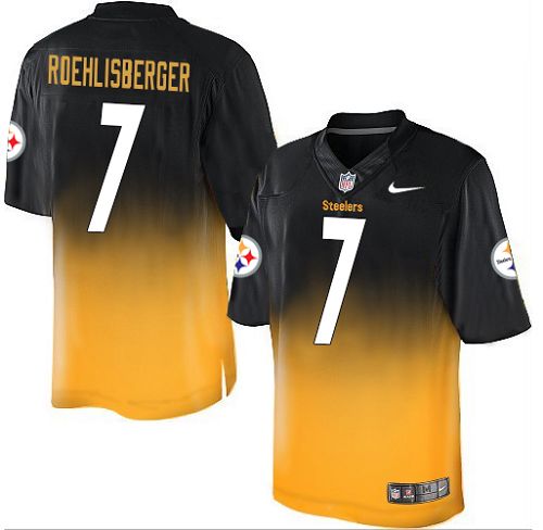 Men's Elite Ben Roethlisberger Nike Jersey Black/Gold - #7 Fadeaway NFL Pittsburgh Steelers